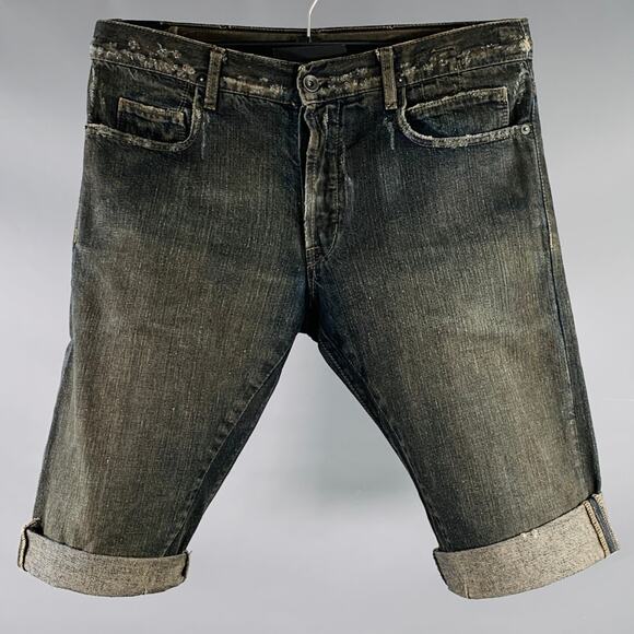 DRKSHDW Size 33 Grey Charcoal Distressed Denim Button Fly Shorts